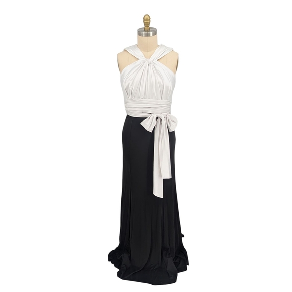 00426 Vera Wang Colorblock Bow Gown Maxi Dress White Black Size 12 formal gala - Picture 1 of 9